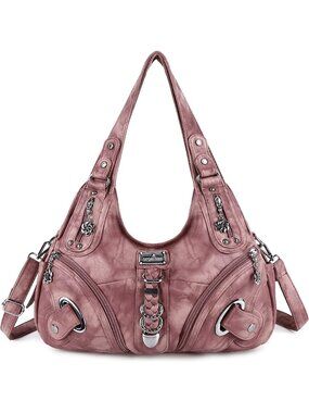 Women's Pink Vegan Leather Satchel Handbag Purses Large Daily Shoulder Bags